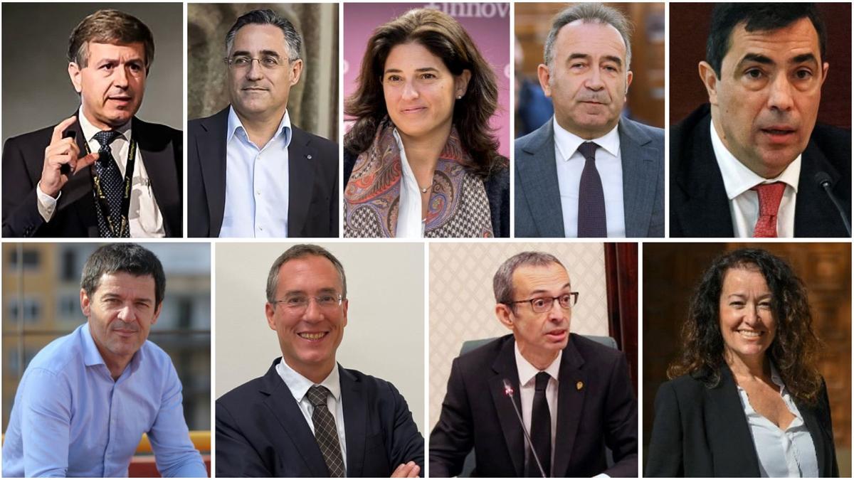 Arriba los miembros de Junts per Catalunya; Eduard Gràcia, Ramon Tremosa, Elena Massot, Miquel Calçada y Pere Soler Abajo los miembros de Esquerra Republicana; Sergi Sol, Josep Maria Salas Prat, Jordi Pons Novell y Laura Castel Arriba los miembros de Junts per Catalunya; Eduard Gràcia, Ramon Tremosa, Elena Massot, Miquel Calçada y Pere Soler Abajo los miembros de Esquerra Republicana; Sergi Sol, Josep Maria Salas Prat, Jordi Pons Novell y Laura Castel
